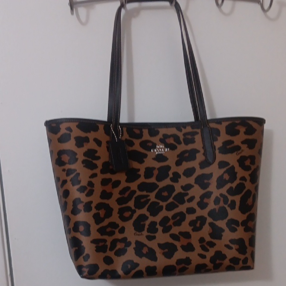 Coach Leopard Print City Totw Bag - Brown and Black